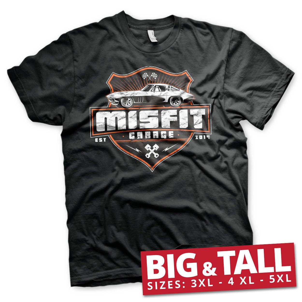 Black Misfit Garage Vette Big & Tall T-Shirt för wholesale på Faire0