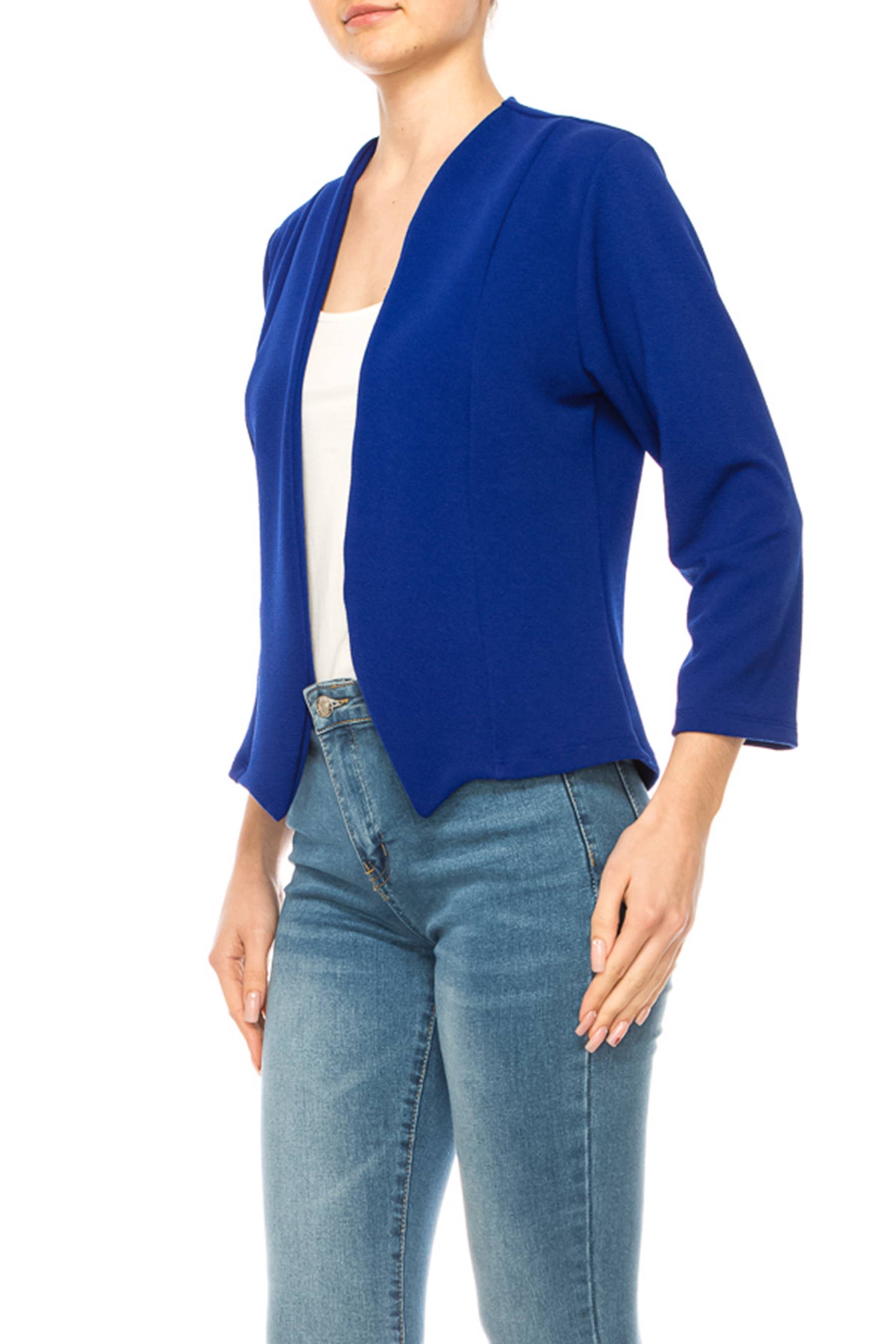 MOA COLLECTION - Wholesale Blazer - Women's - Women's Collarless Blazer 3/4 Sleeves Cardigan21