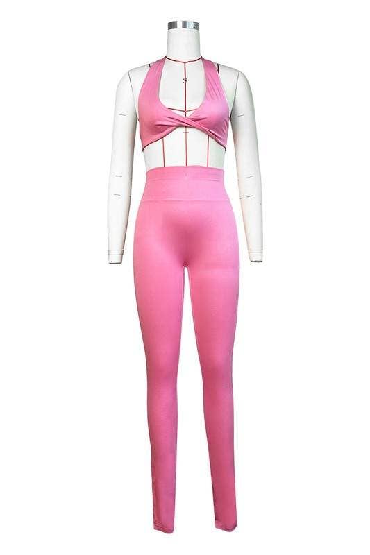 Queen Fashion - Wholesale Top & Pant Set (NOT Loungewear) - Women's - 3 Piece Women'S Outfit Set Halter Crop Top Pants Set7