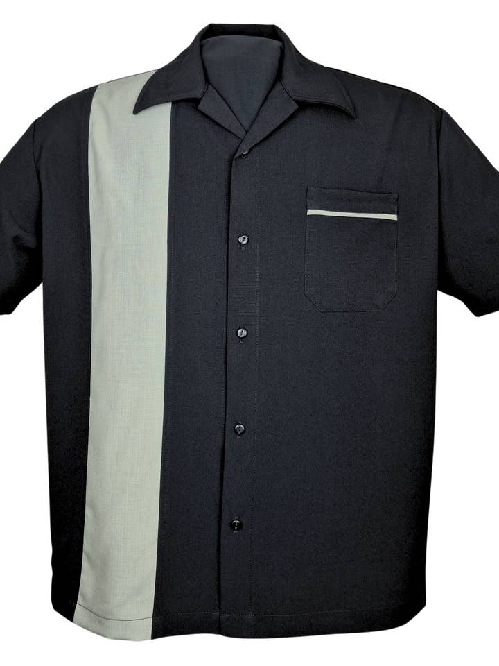 PopCheck Single Panel Bowling Shirt in Black/Sage for wholesale by Steady Clothing