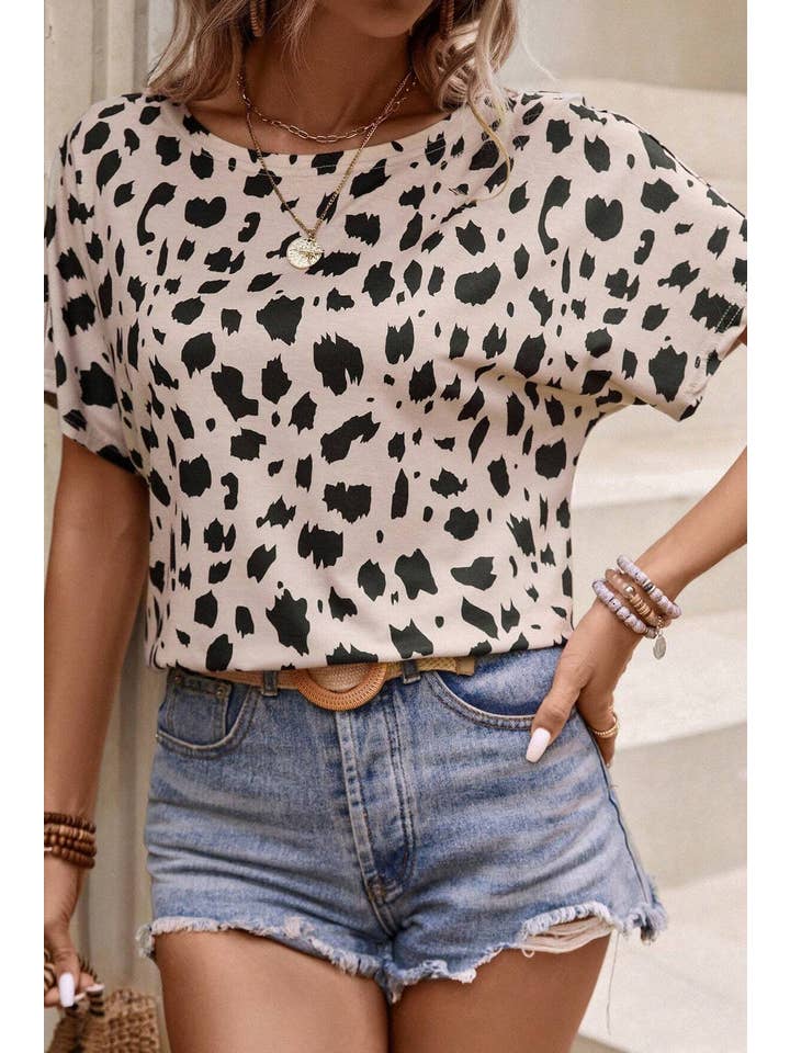Khaki Leopard Print Twist Open Back Plus Size Top for wholesale on Faire