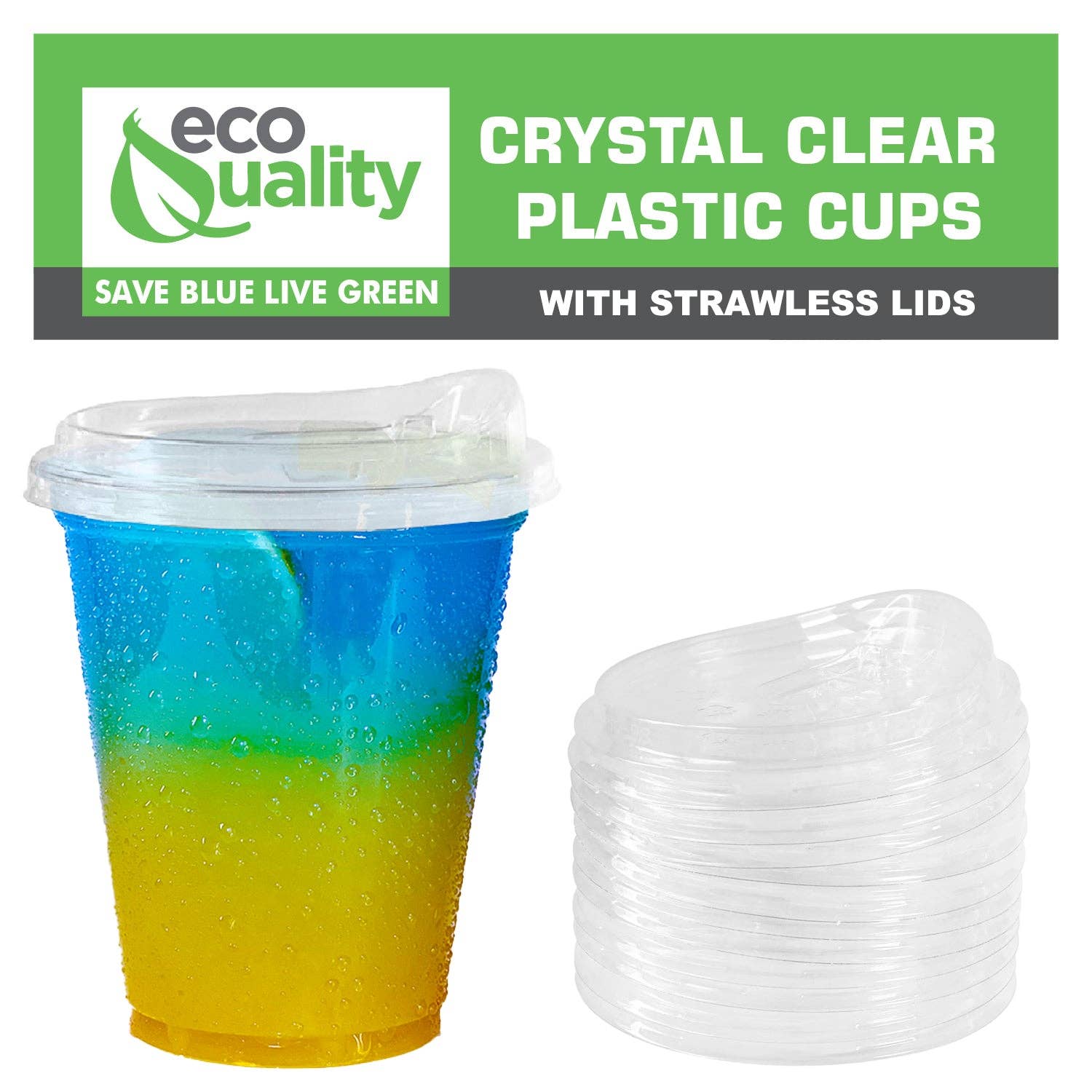 EcoQuality - Wholesale Disposable Cup - 12oz Disposable Pet Clear Plastic Smoothie Cups w/Sip Throug3