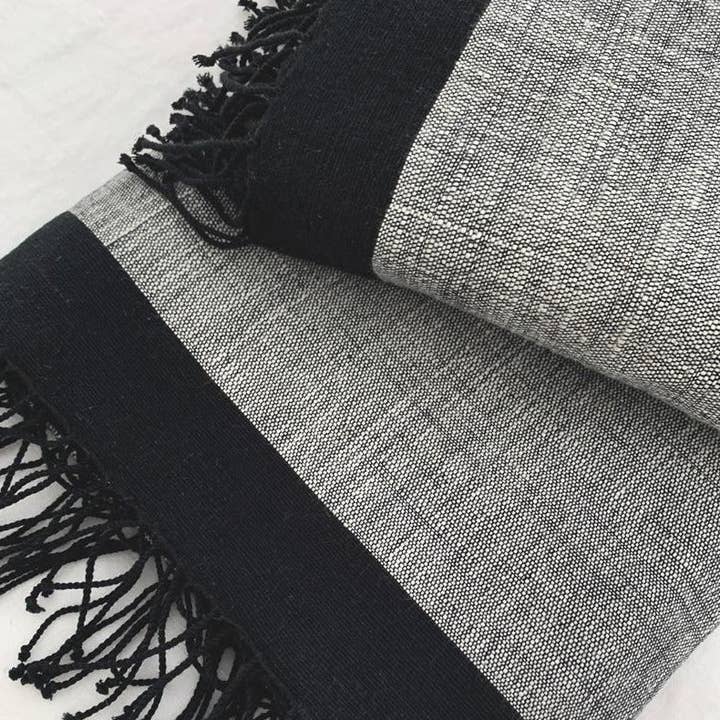 Studio Nordhaven - Wholesale Bath Towel - Savu Towel, Grey/Black - Hand Woven by Sera Helsinki