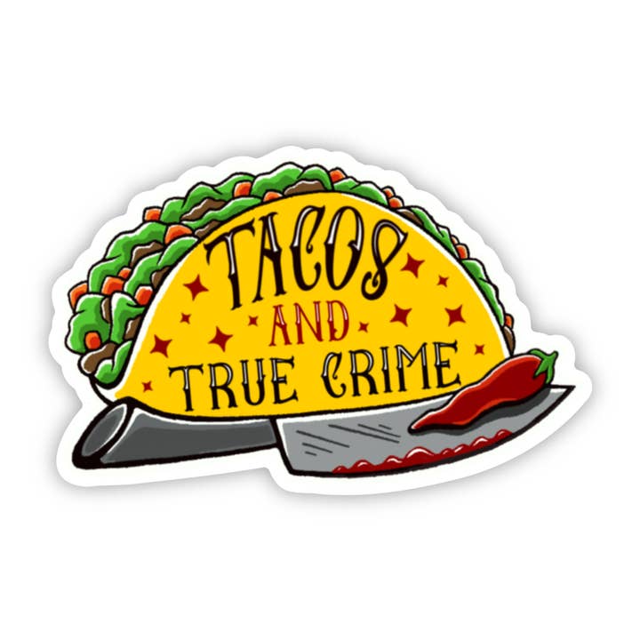 Tacos & True Crime Sticker for wholesale by Earthenwood Studio
