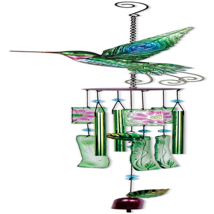 WindyWing Whirligig Green and Blue Hummingbird Wind Chimes
