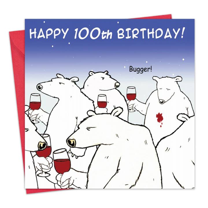 Divertente biglietto per 100° compleanno - Bugger Bear per la vendita all'ingrosso da parte di Twizler Ltd