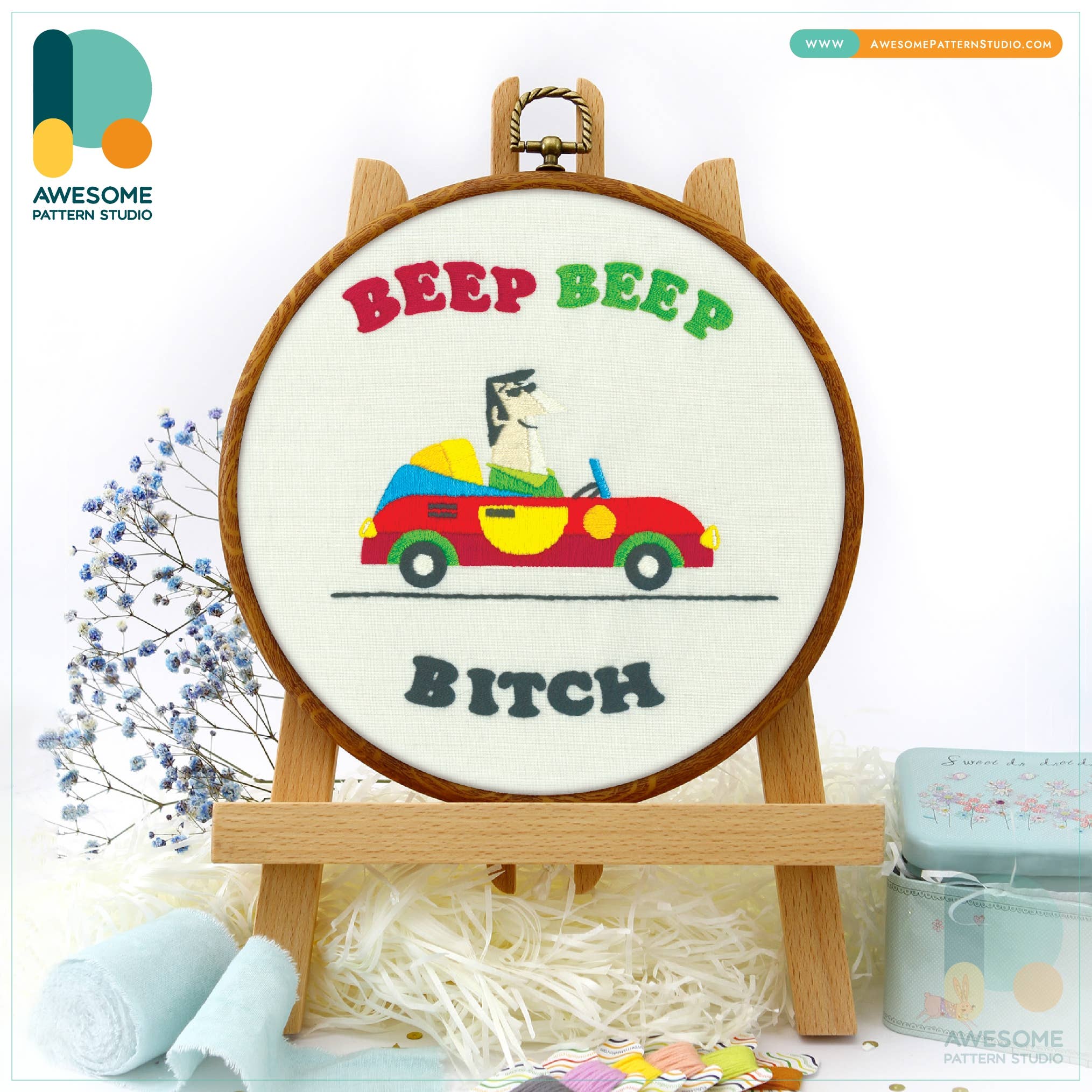 Awesome Pattern Studio - Wholesale Embroidery/Cross Stitch Supplies - Beep Beep B#tch Embroidery Kit0