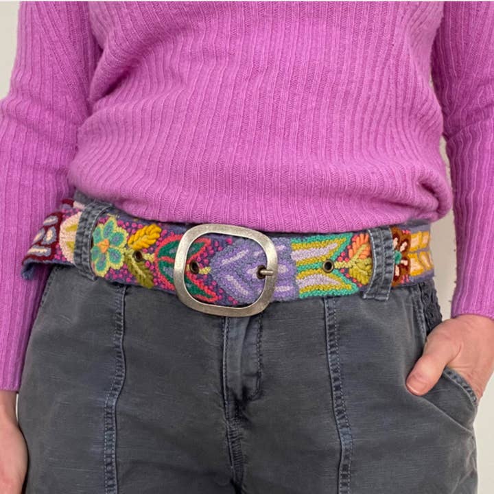 Jenny Krauss - Wholesale Belt - Women's - Folklorica Floral Embroidered Wool Belt, Blue2