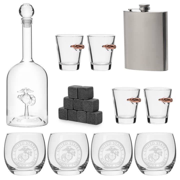 The Wine Savant / Khen Glassware - Vendita all'ingrosso Decanter - Decorazione da parete Marine Big Box con decanter, 4 bicchieri da whisky4