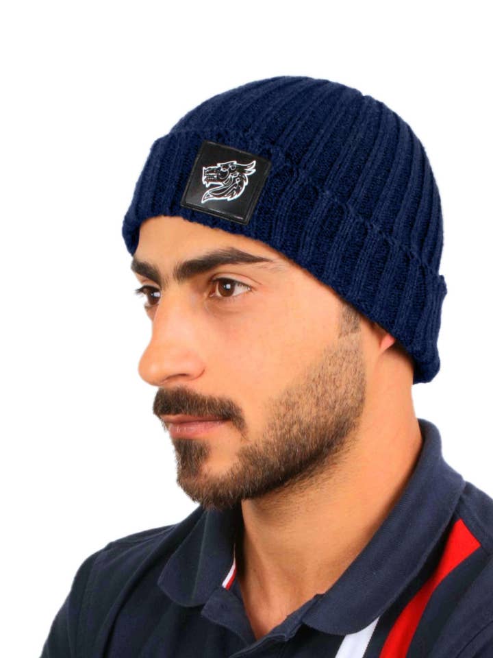 Fisherman Box Logo Beanie - Navy Blue for wholesale by Zein