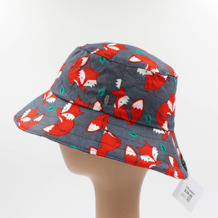 Baby / Kids Reversible Bucket Hat - fox, bear, woodland for wholesale by Kiss My Patootie
