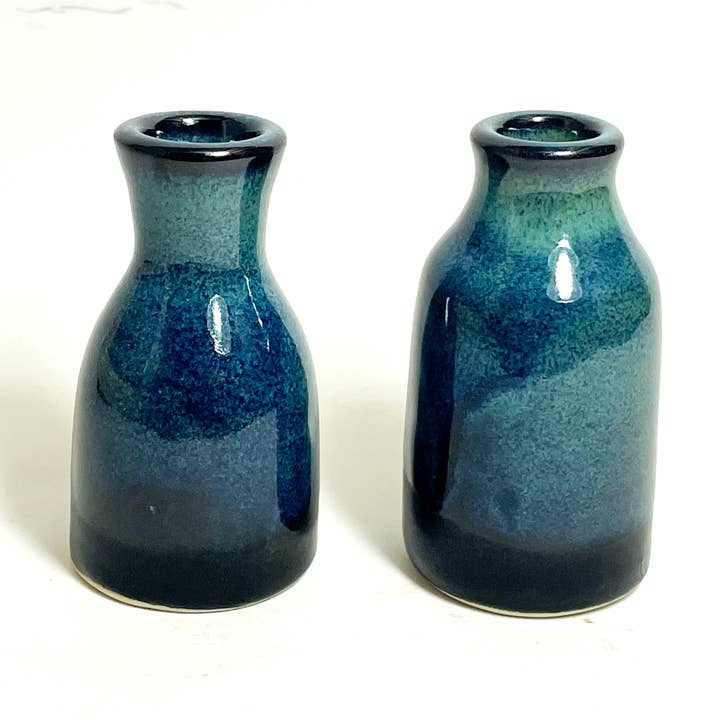 Midnight Blue Ceramic Bud Vase Mini Bottles for Flowers 5/cs for wholesale by Cedarleaf Ceramics
