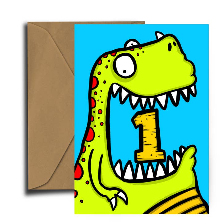 Carte d'anniversaire dinosaure - Âge 1 - Carte d'anniversaire pour la vente par Dixon Does Doodles