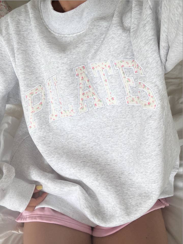 Pearl Grey Mockneck Pilates Embroider Sweatshirt for wholesale on Faire9