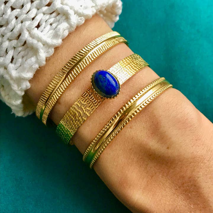 TOURMALYN - Wholesale Cuff Bracelet - “LILIANE” gold steel bracelet - adaptable with Lapis Lazuli1