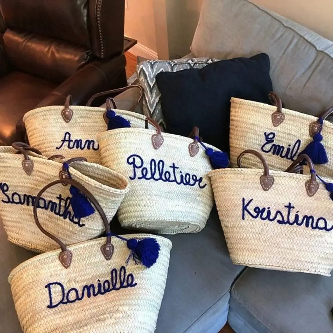 HandmadeBestSeller – Großhandel Strandtaschen – Personalisierte Strandtasche im French Market Stil mit Ledergriffen6