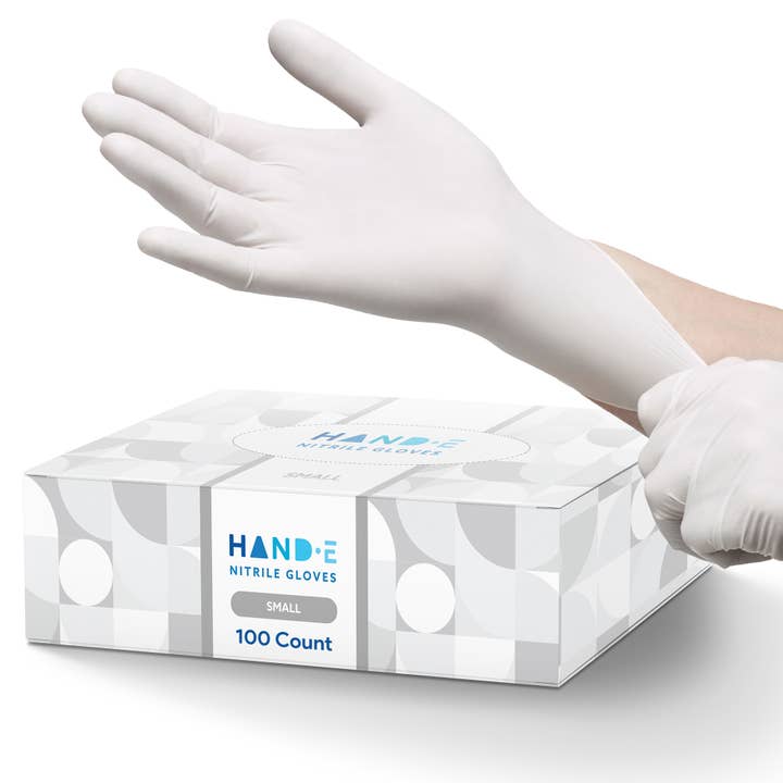 ShopHomeMed - Wholesale Cleaning Gloves - Hand-E Nitrile Gloves, 100 Count, White