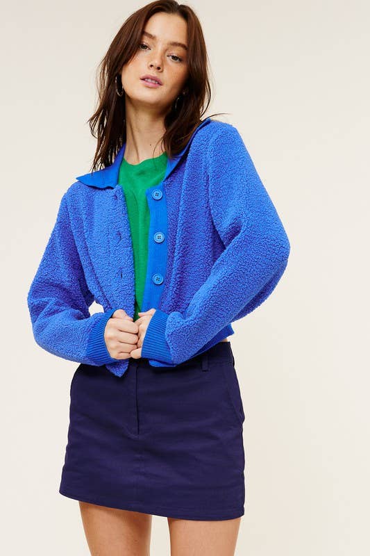 Mimosa - Wholesale Jacket - Women's - Cropped Teddy Jacket with Contrast Ribbed Collar12