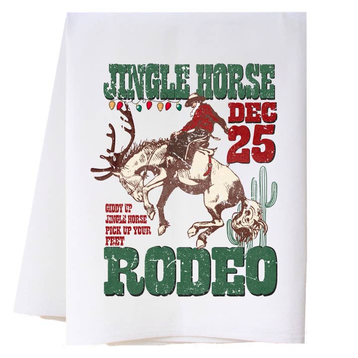 Jingle Horse Rodeo Kitchen Towel for wholesale by Cora & Pate