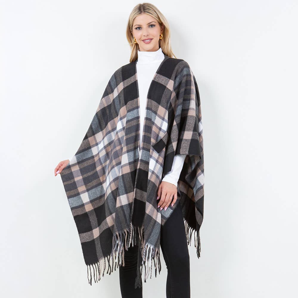Sensibling Corp. - Vente Poncho – femme - Poncho à Franges en Plaid8