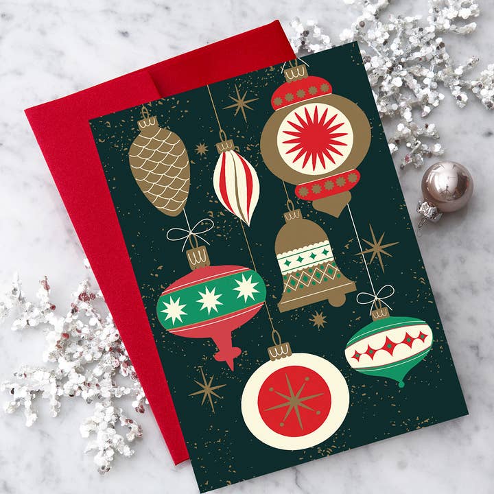 Vintage Christmas Ornaments - Christmas Greeting Card for wholesale by Design With Heart