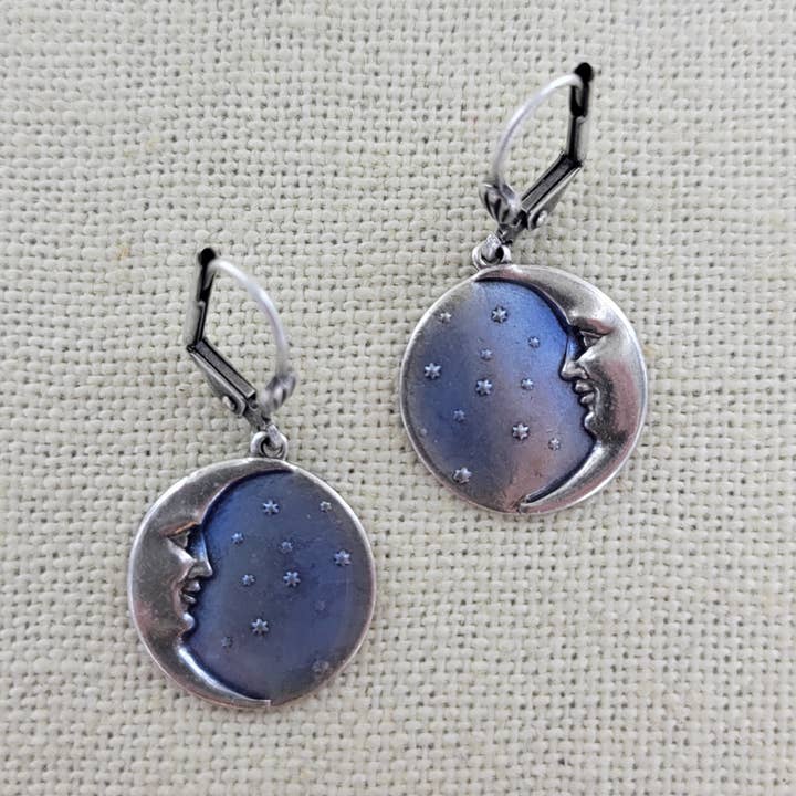 Emaille Maan Oorbellen PE182E-SP voor wholesale door Sadie Green's Jewelry