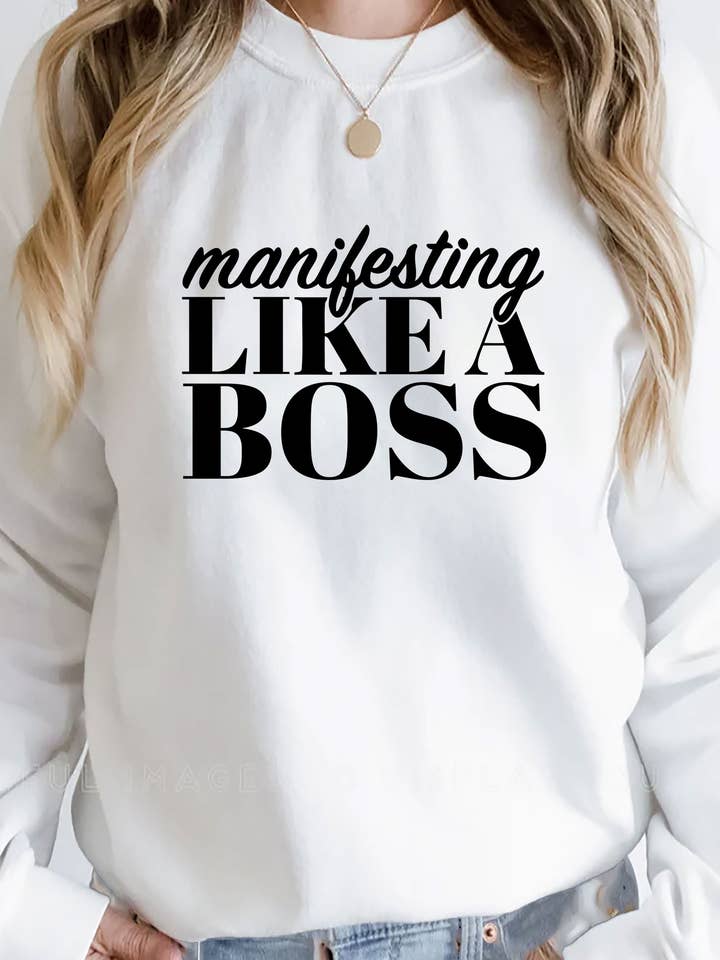 Uniseks sweatshirt met ronde hals, manifesteert zich als een baas voor wholesale door Top Avenue