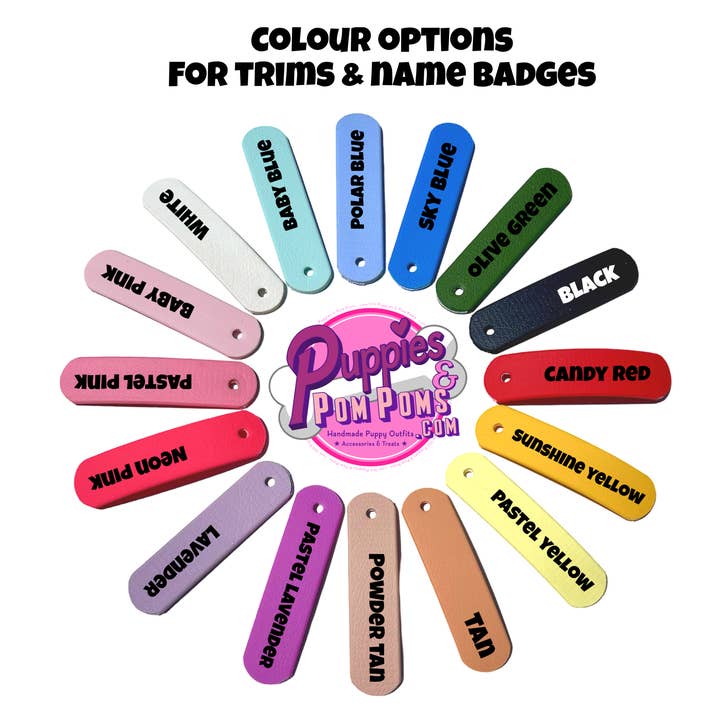 Puppies & Pom Poms - Wholesale Pet Collar - Dog - PERSONALISED NAME BADGE - VINYL & BIOTHANE - ADD ON FOR BIOTHANE DOG COLLARS & LEADS