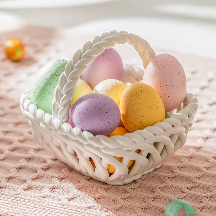 Hand Woven 6" Easter Small Basket - White for wholesale by Grace Teaware