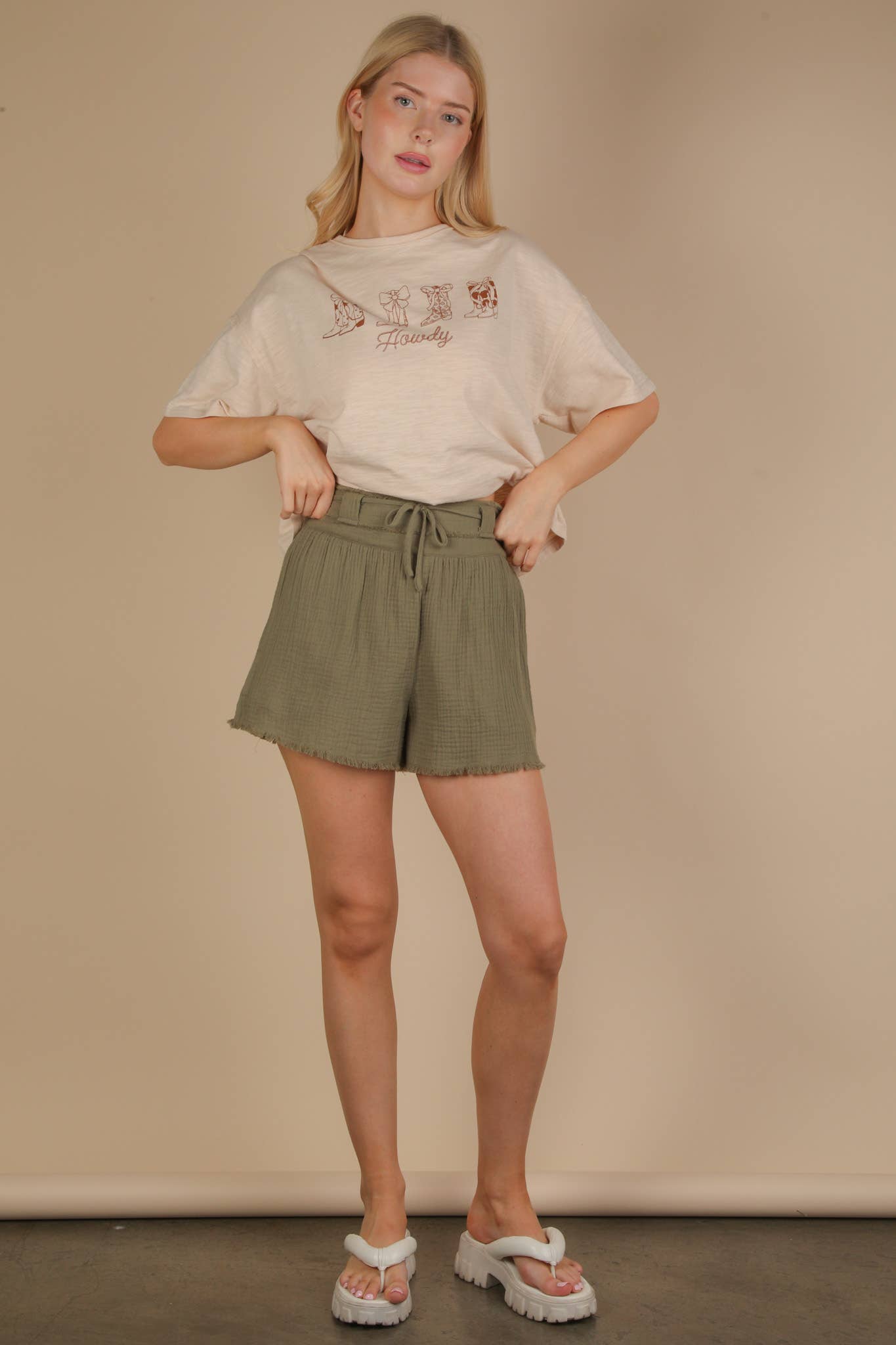 VERY J - Wholesale Shorts - Women's - NP70879-Cotton Gauze Shorts W/ Front Tie9