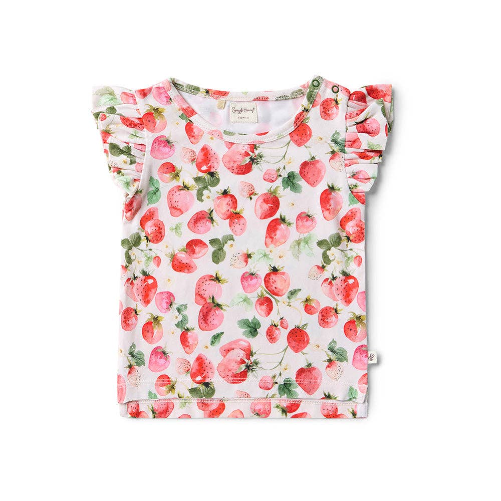 Snuggle Hunny – Großhandel T-Shirt – Baby – Erdbeer-Bio-T-Shirt mit Rüschen1