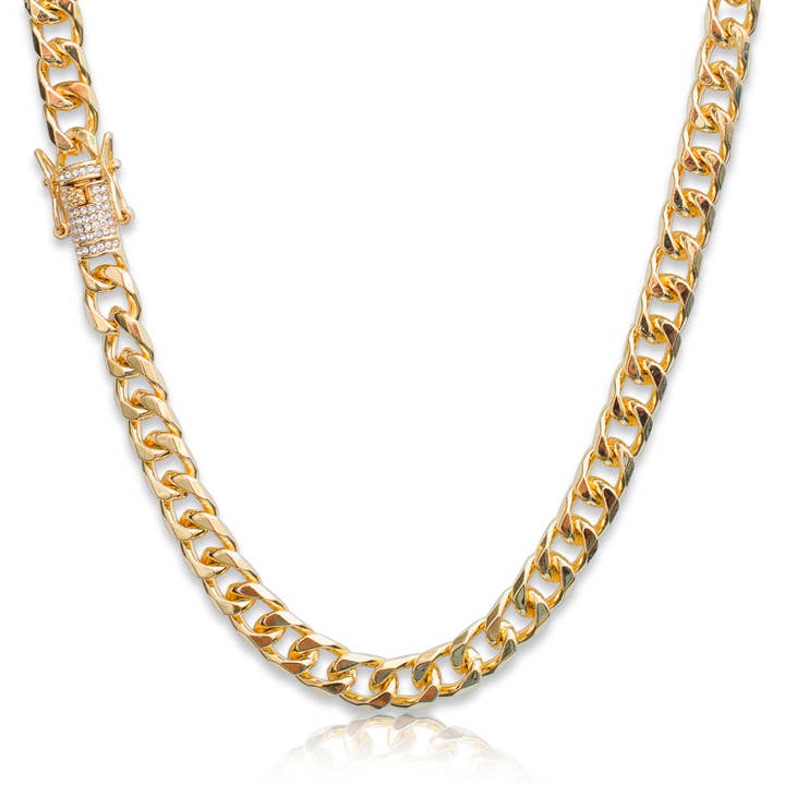 Iced Clasp Miami Necklace (9mm, Gold) for wholesale by EMESLY