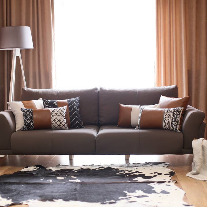 MIKE & Co. NEW YORK - Wholesale Throw Pillow Cover - Vegan Faux Leather Brown Set of 2 Throw Pillow Cover7