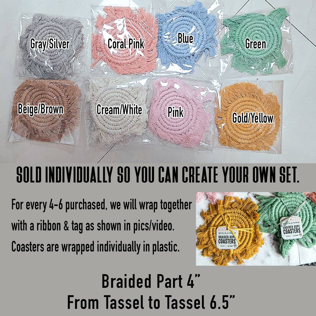 Gia Roma – Objeto de mesa decorativo por atacado – Porta-copos de algodão com tassel em tons pastéis, decoração de mesa para primavera e Páscoa0