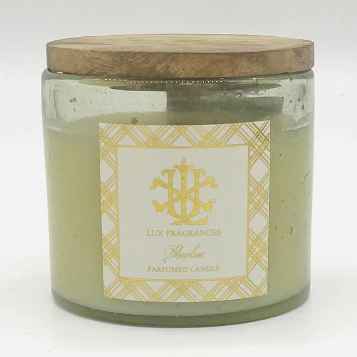 Shoreline 12 oz Clear Glass w/stain lid MIN 3 for wholesale by LUX FRAGRANCES