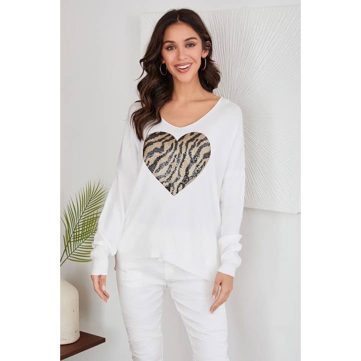 LEOPARD SEQUIN HEART APPLIQUÉ TOP (20011-LEOHEART) for wholesale by VENTI6