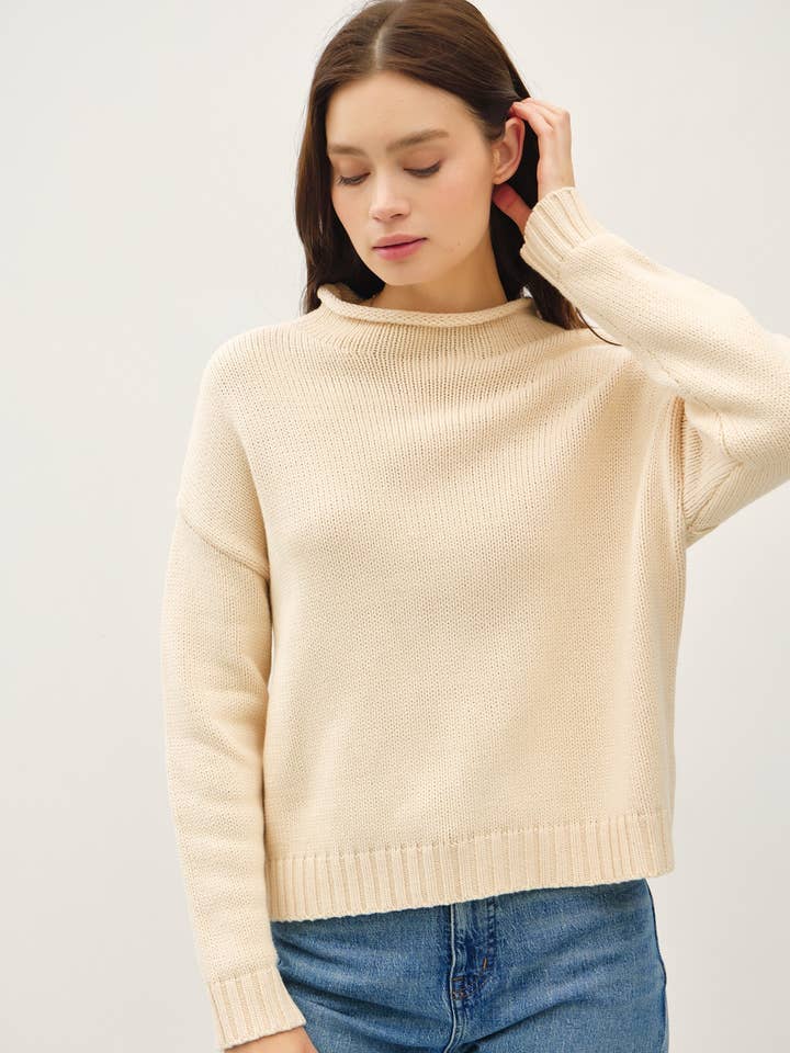 Be Cool - Wholesale Knit Sweater - Women's - CHUNKY COZY RAW EDGE MOCK NECK SWEATER
