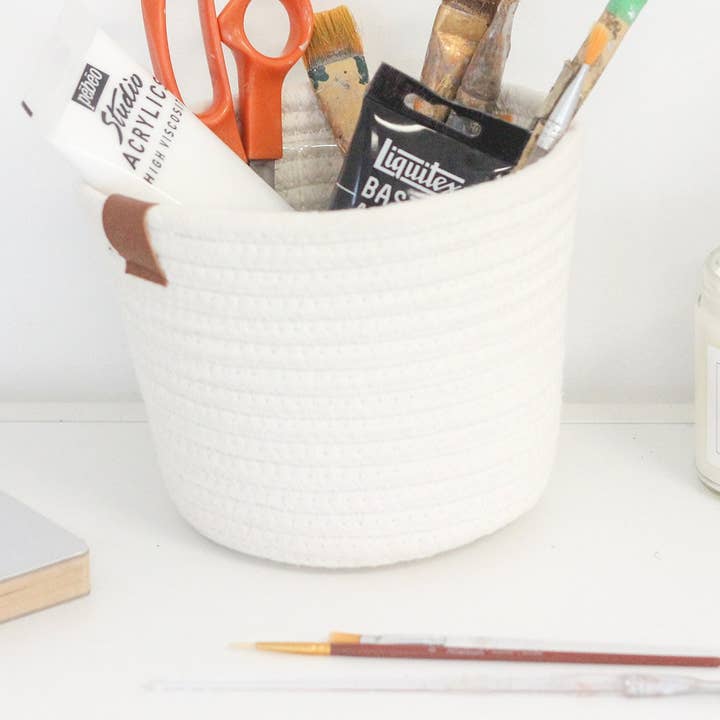 Minimal White Cotton Rope Craft Storage Basket for wholesale by Sprout & About