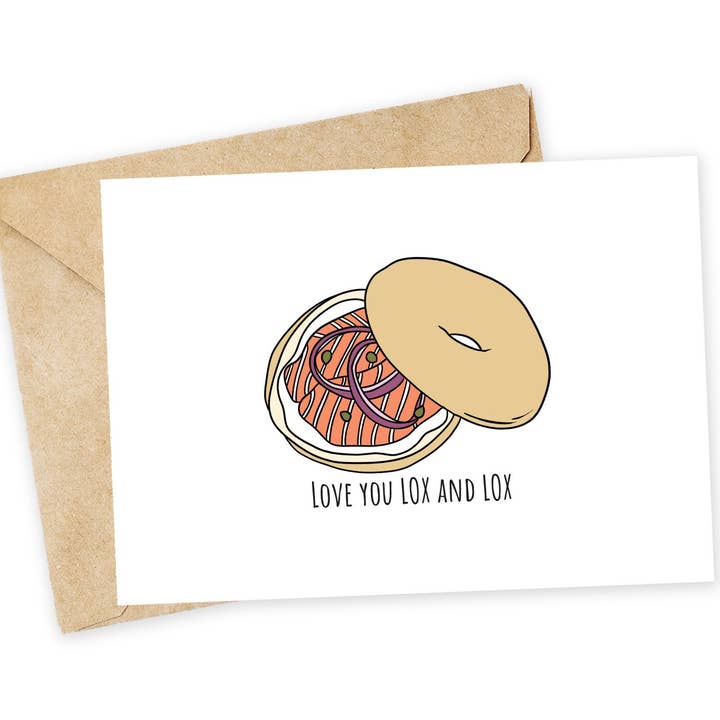 Love You Lox and Bagel Card - Valentine, Thank You for wholesale by Chewy Lemon Studio