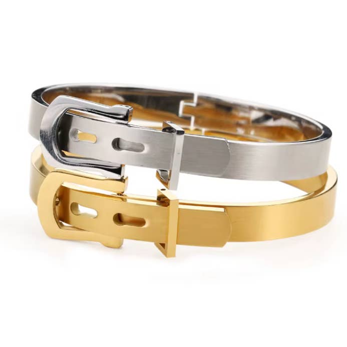 Buckle Bangle Bracelet- Hinged- Stainless Steel - Cuff for wholesale by HoopLa