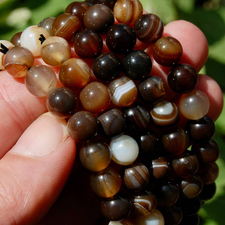 Caspar Curiosities - Wholesale Beaded Bracelet - Brown Sardonyx Banded Agate Crystal Bracelet, 8mm Beads4