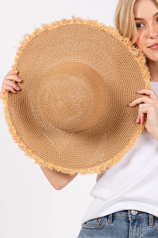 Hana - Vendita all'ingrosso Cappello di paglia - Donna - Cappello Estivo di Paglia a Tesa Larga Bicolore con Bordo Sfilacciato27