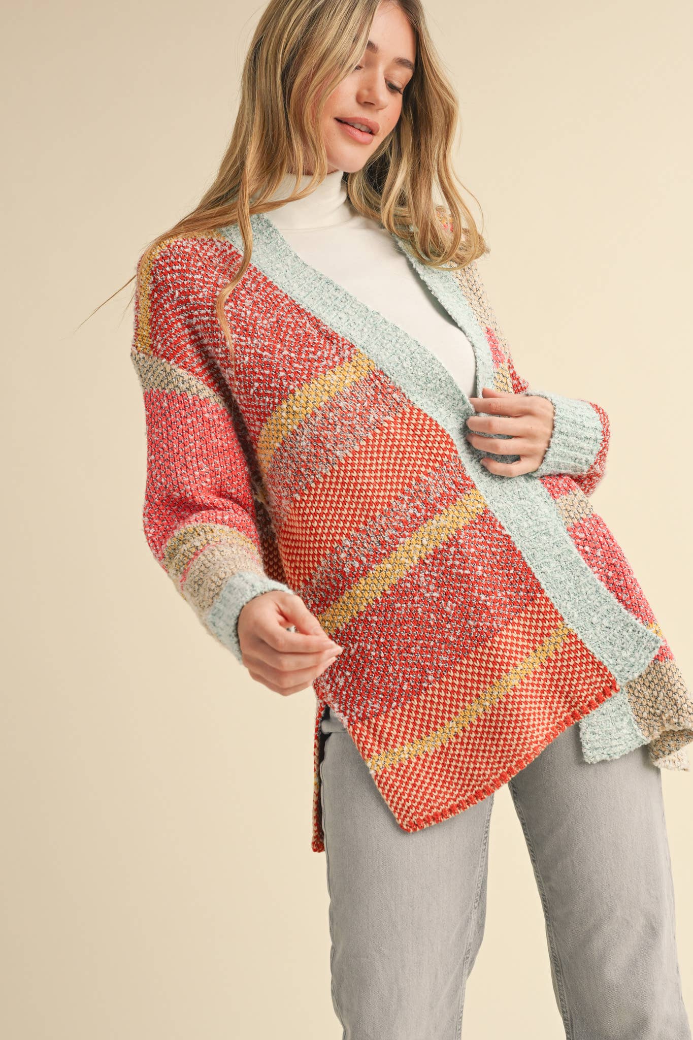 &MERCI - Wholesale Cardigan - Women's - OVERSIZED COLOR BLOCK CARDIGAN MSW100384