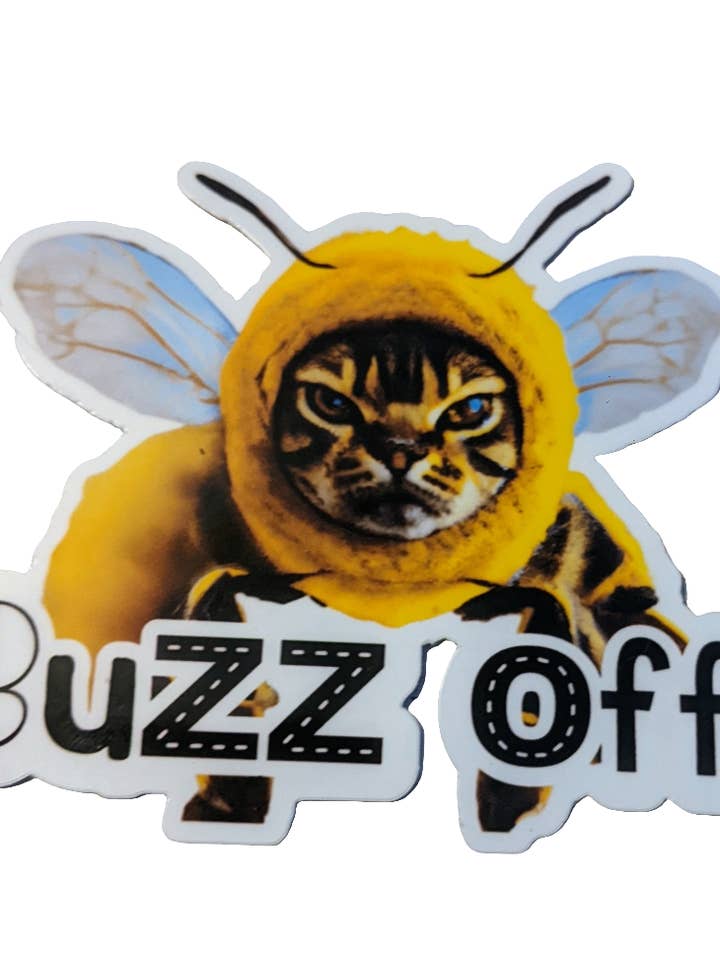Buzz Off cat sticker for wholesale by Made By Scratch Crafts