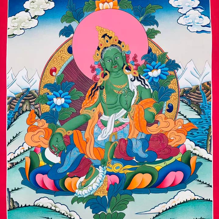 Grøn Tara Thangka for engroshandel hos Art Of Tibet