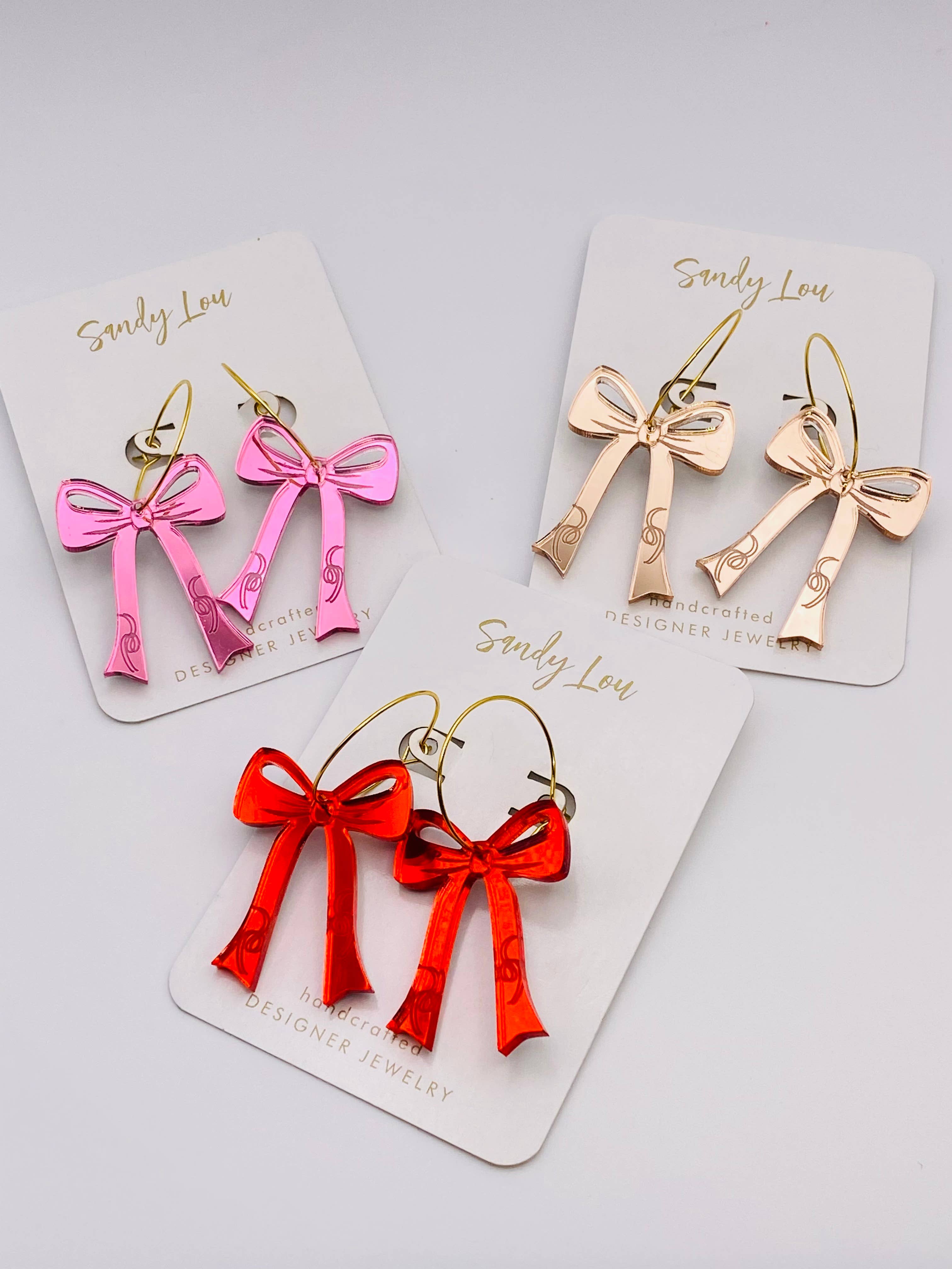 Sandy Lou Designs - Wholesale Dangle Earrings - BOWS ON A HOOP EARRINGS PINK4