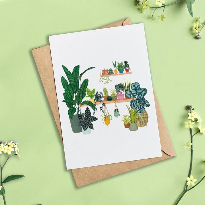 Tarjeta de pintura para estantes colgantes con plantas de interior, 5 x 7 pulgadas para venta al por mayor de Lara Oztekin Designs