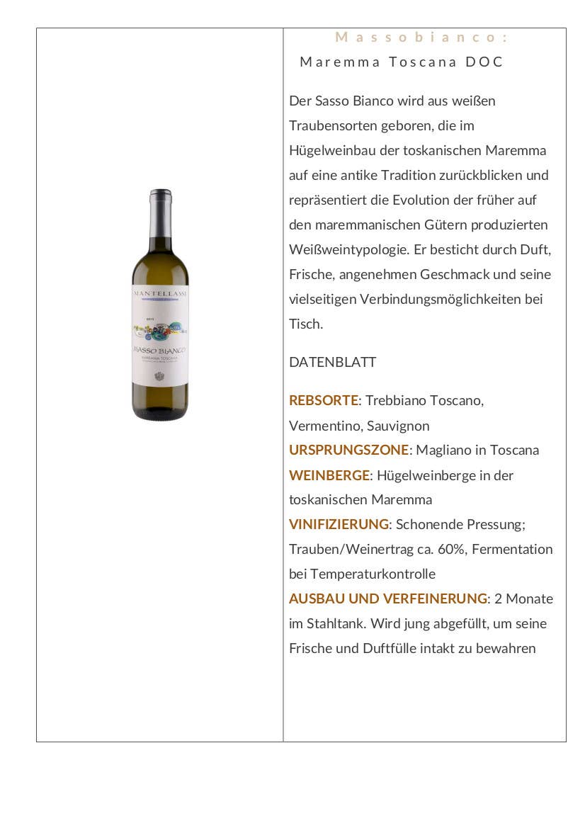 Metina SAS - Wholesale White Wine - Massobianco Maremma Toscana DOC Fattoria Mantellassi 75 cl.4