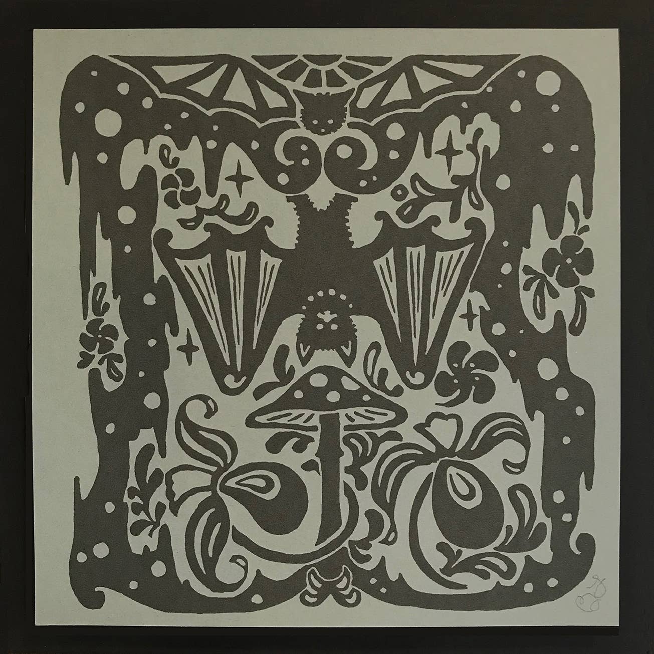 Morning Paper dot Design - Wholesale Art Print - Bats and mushroom silkscreen print1