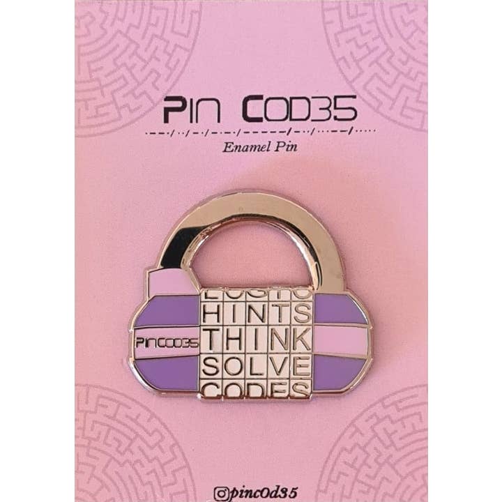 Pincodes - Venta al por mayor Botón/prendedor - Alfiler esmaltado duro con forma de candado con cinco letras, alfiler para sala de escape1